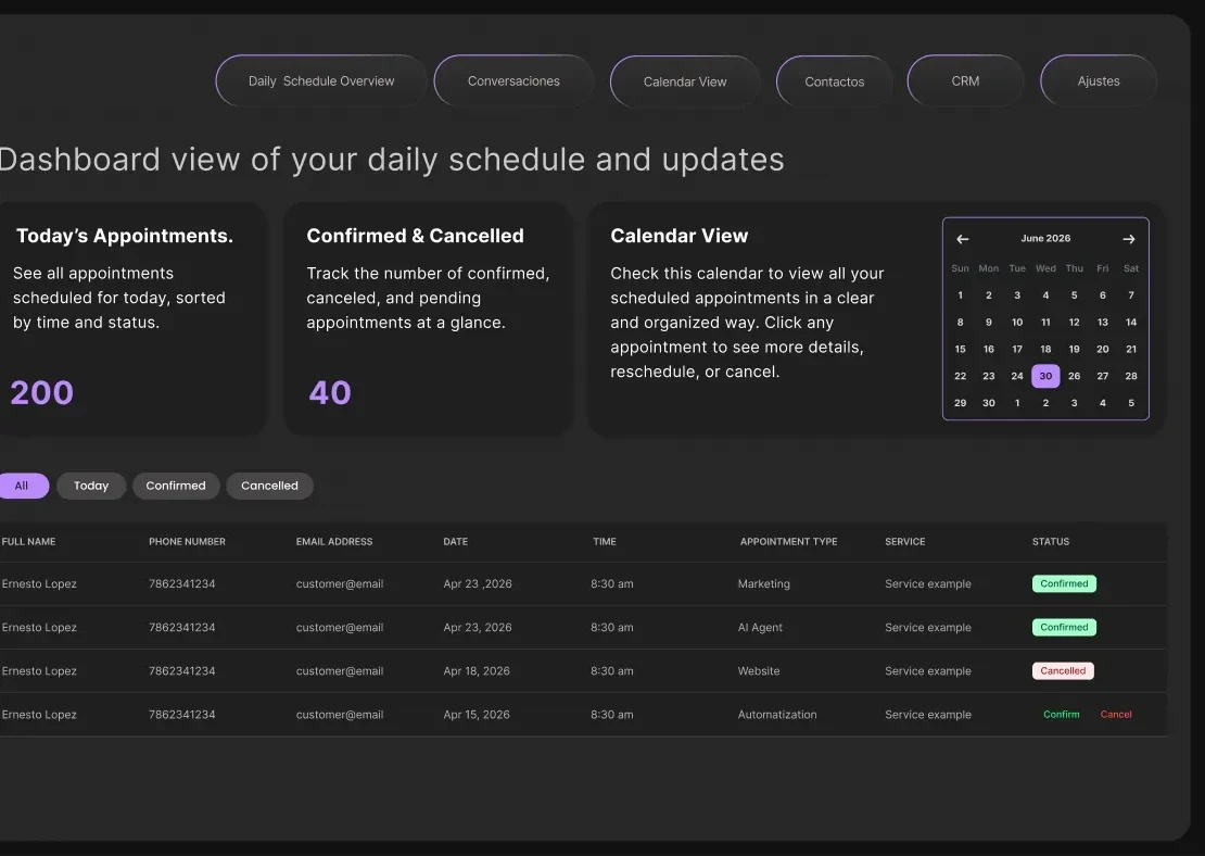 Galiax CRM calendar and appointments view